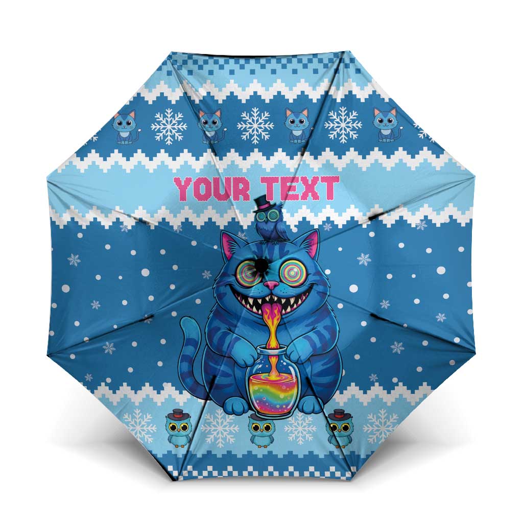 Personalized Trippy Catmas Umbrella Cute Blue Derpy Cat and Owl Companion - Wonder Print Shop