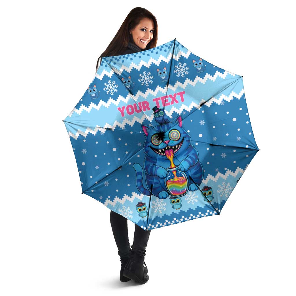Personalized Trippy Catmas Umbrella Cute Blue Derpy Cat and Owl Companion - Wonder Print Shop