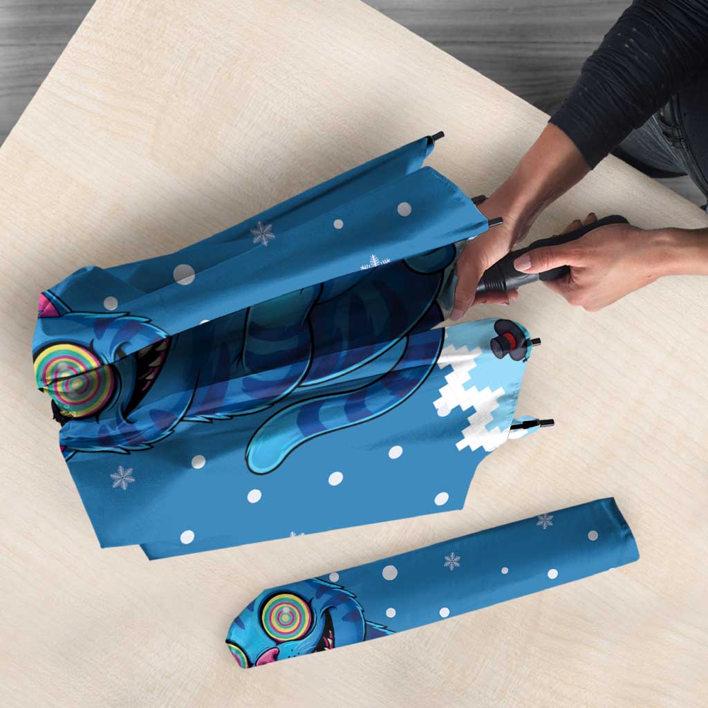 Personalized Trippy Catmas Umbrella Cute Blue Derpy Cat and Owl Companion - Wonder Print Shop