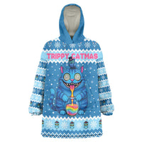 Personalized Trippy Catmas Wearable Blanket Hoodie Cute Blue Derpy Cat and Owl Companion - Wonder Print Shop