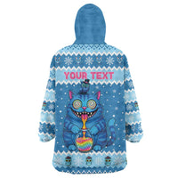 Personalized Trippy Catmas Wearable Blanket Hoodie Cute Blue Derpy Cat and Owl Companion - Wonder Print Shop