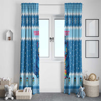 Personalized Trippy Catmas Window Curtain Cute Blue Derpy Cat and Owl Companion - Wonder Print Shop