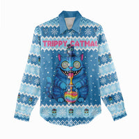 Personalized Trippy Catmas Women Casual Shirt Cute Blue Derpy Cat and Owl Companion - Wonder Print Shop