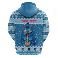 Personalized Trippy Catmas Zip Hoodie Cute Blue Derpy Cat and Owl Companion - Wonder Print Shop