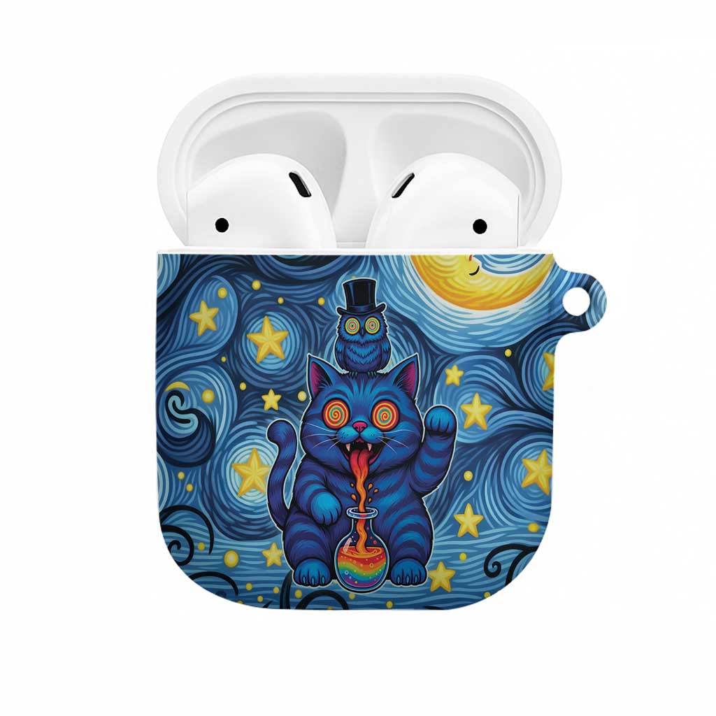 Trippy Cat and Owl AirPods Case Starry Psychedelic Vibes - Wonder Print Shop