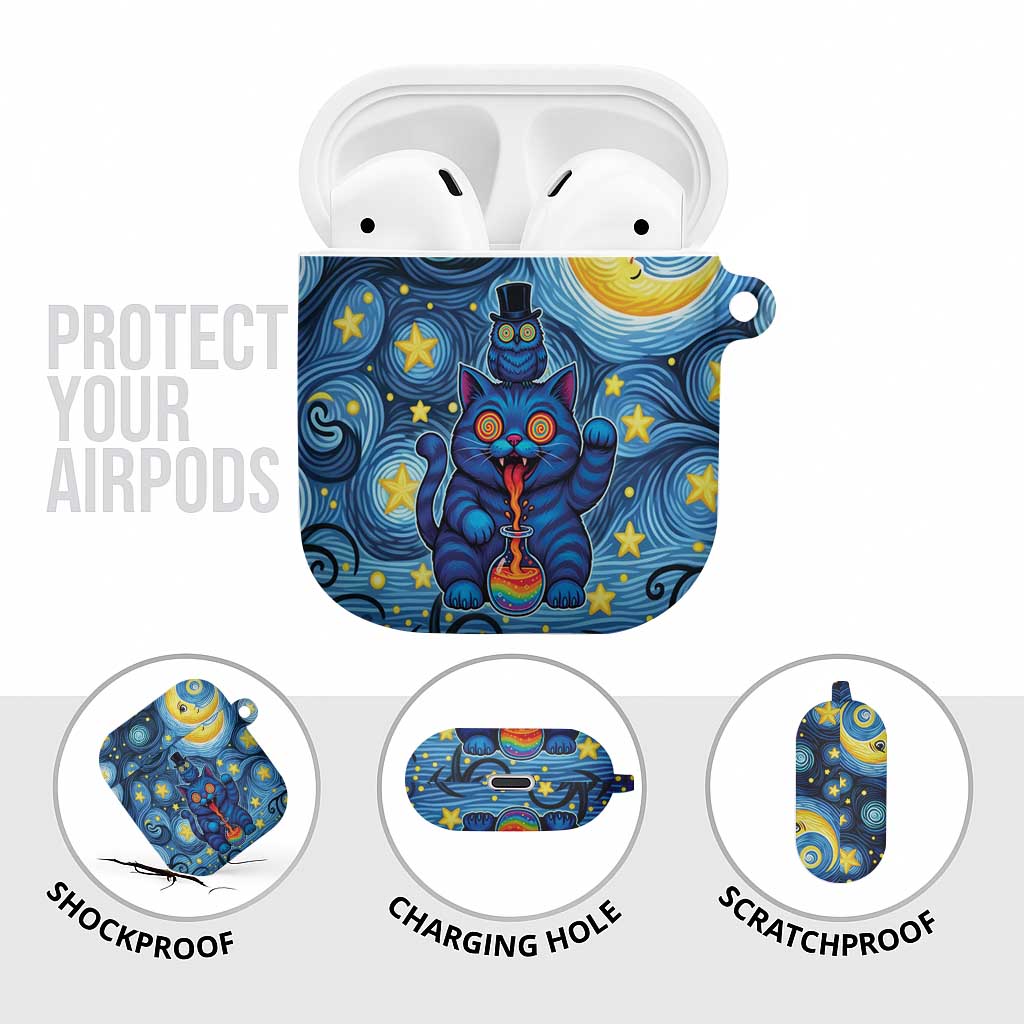 Trippy Cat and Owl AirPods Case Starry Psychedelic Vibes - Wonder Print Shop