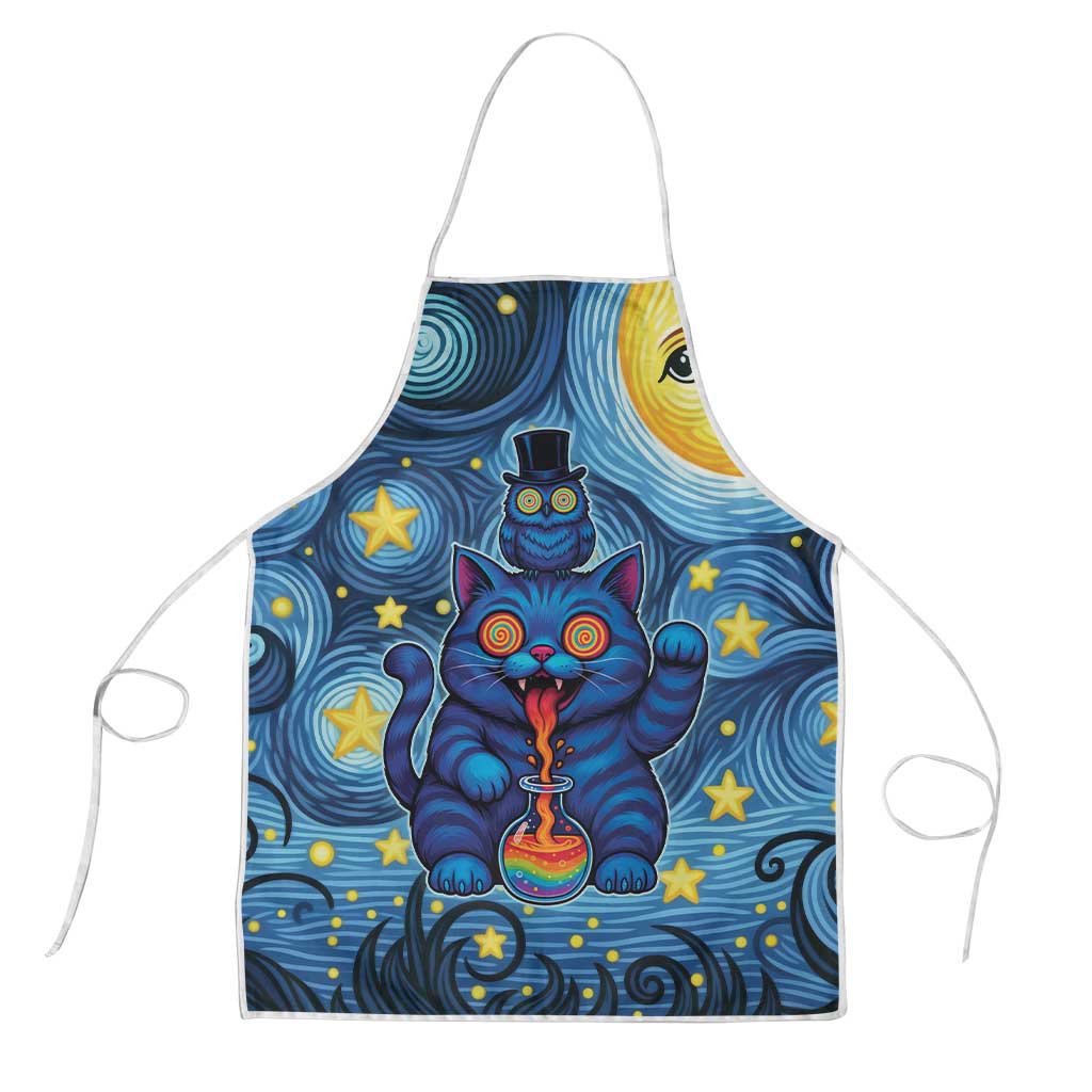 Trippy Cat and Owl Apron Starry Psychedelic Vibes - Wonder Print Shop
