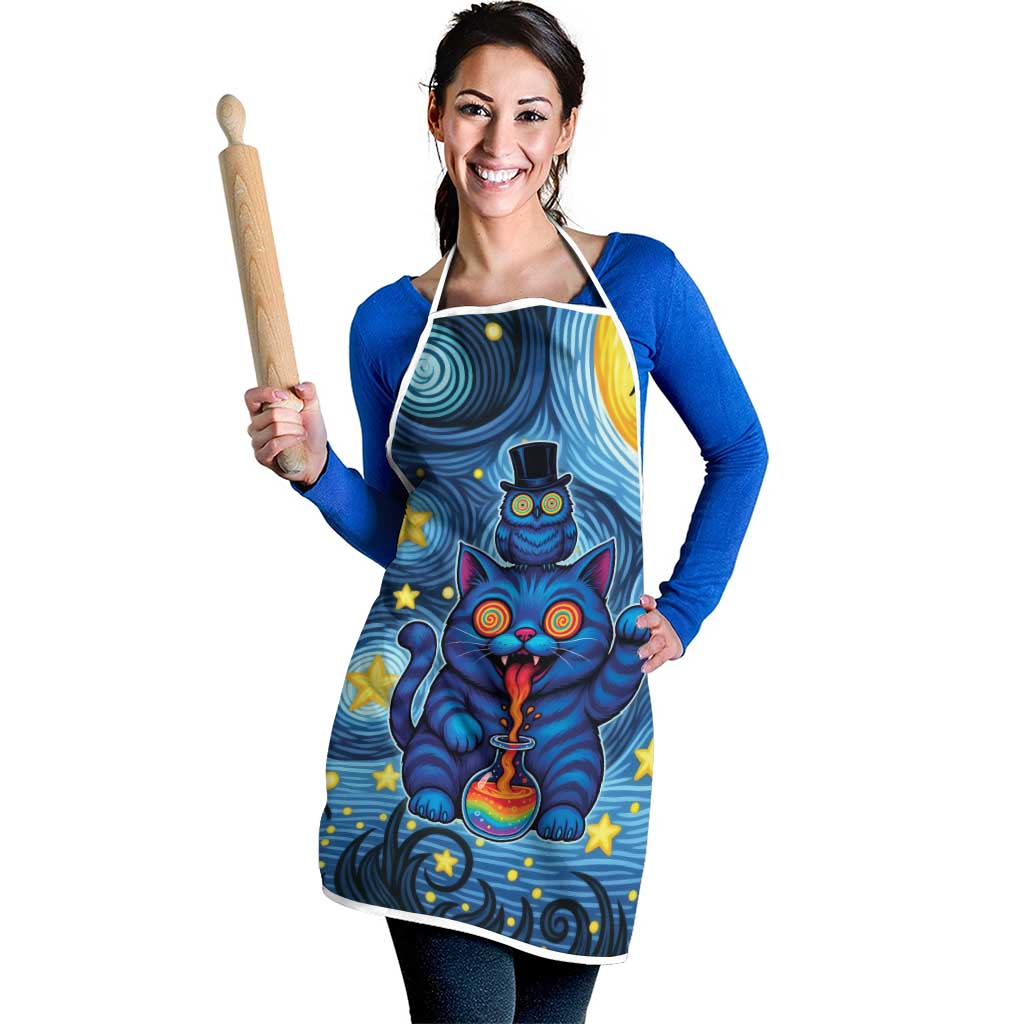 Trippy Cat and Owl Apron Starry Psychedelic Vibes - Wonder Print Shop