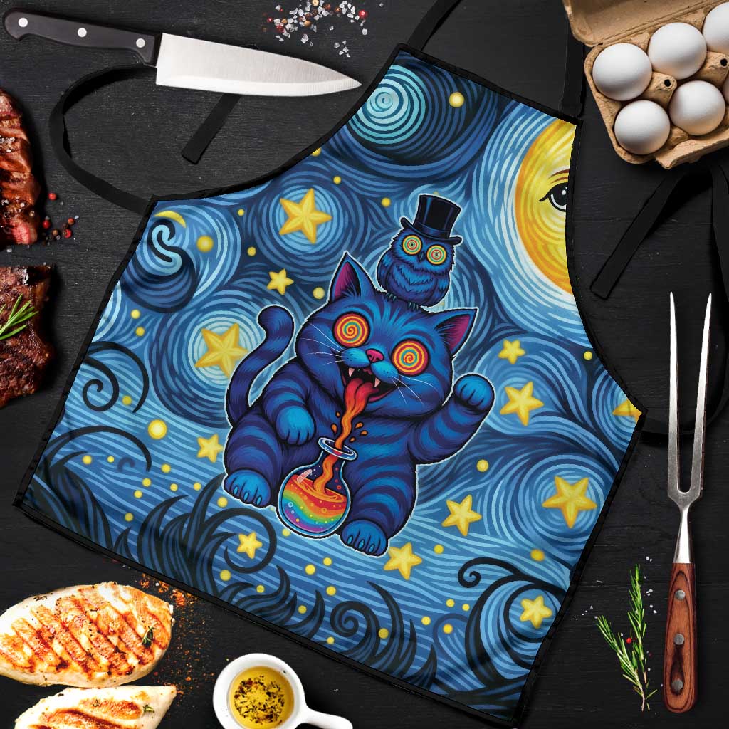 Trippy Cat and Owl Apron Starry Psychedelic Vibes - Wonder Print Shop