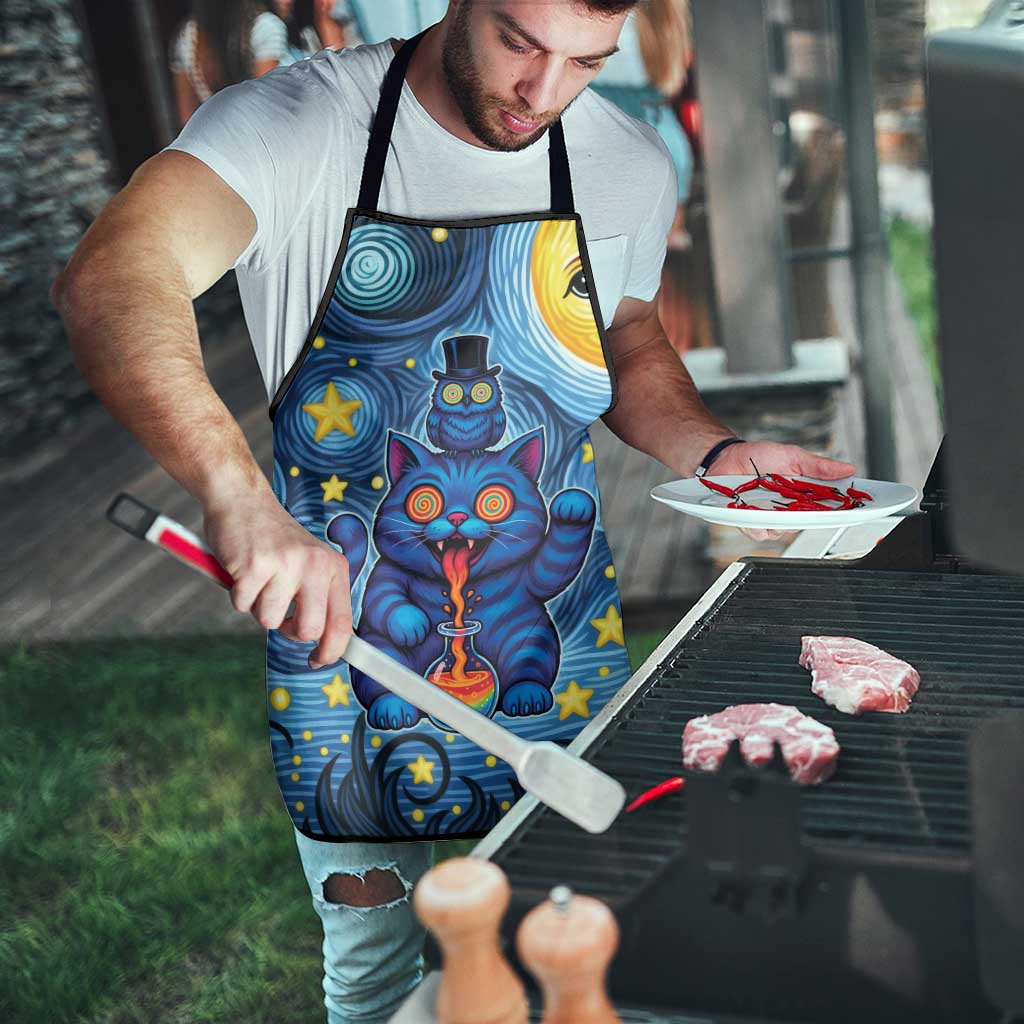 Trippy Cat and Owl Apron Starry Psychedelic Vibes - Wonder Print Shop