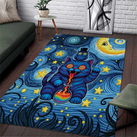 Trippy Cat and Owl Area Rug Starry Psychedelic Vibes - Wonder Print Shop