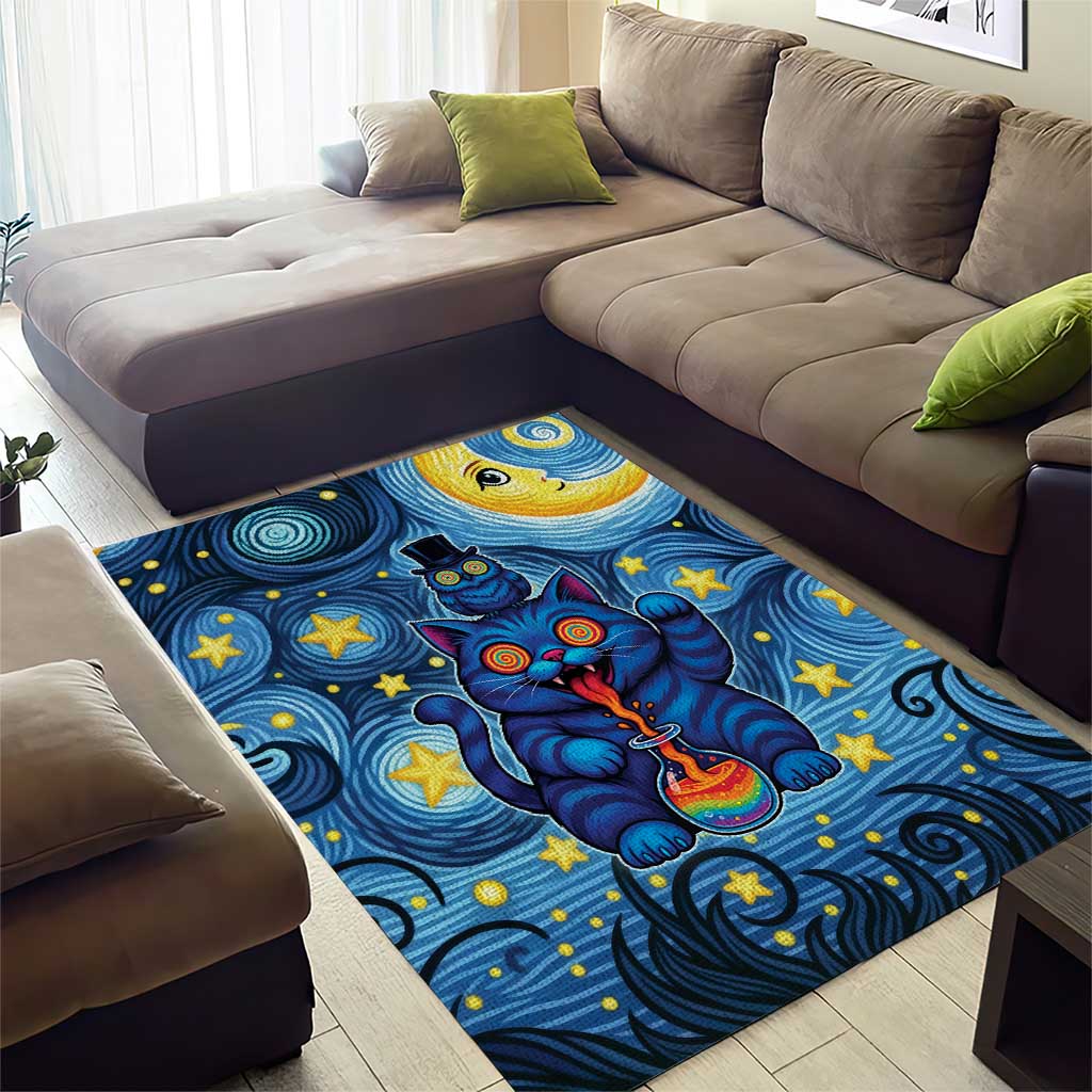 Trippy Cat and Owl Area Rug Starry Psychedelic Vibes - Wonder Print Shop