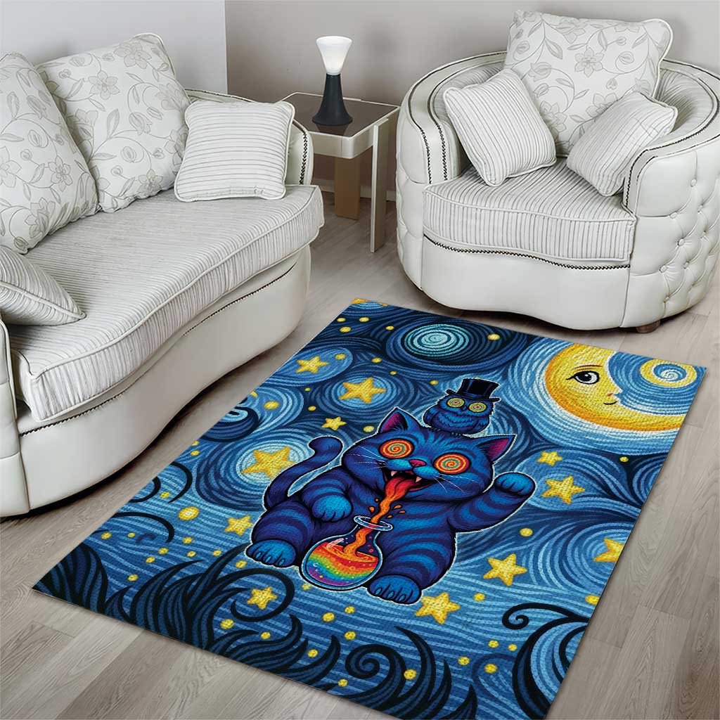 Trippy Cat and Owl Area Rug Starry Psychedelic Vibes - Wonder Print Shop