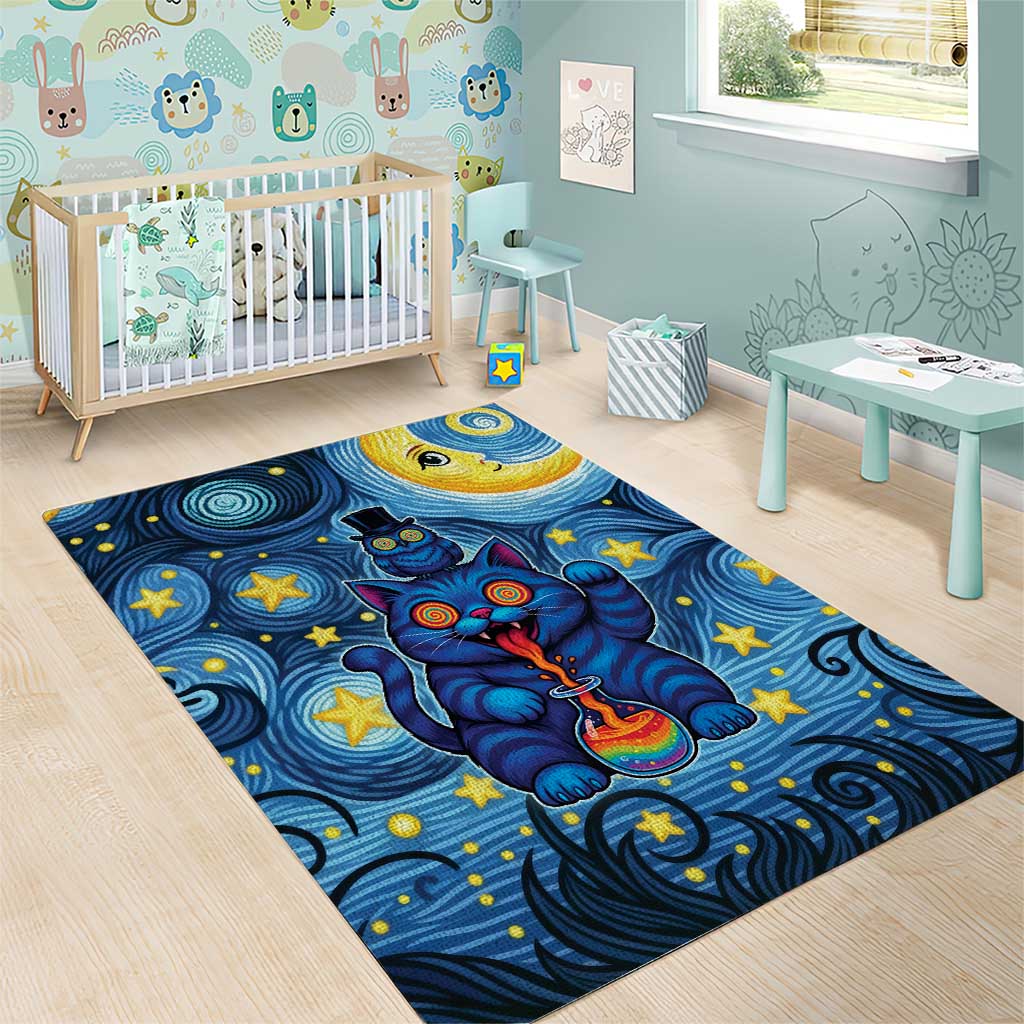 Trippy Cat and Owl Area Rug Starry Psychedelic Vibes - Wonder Print Shop
