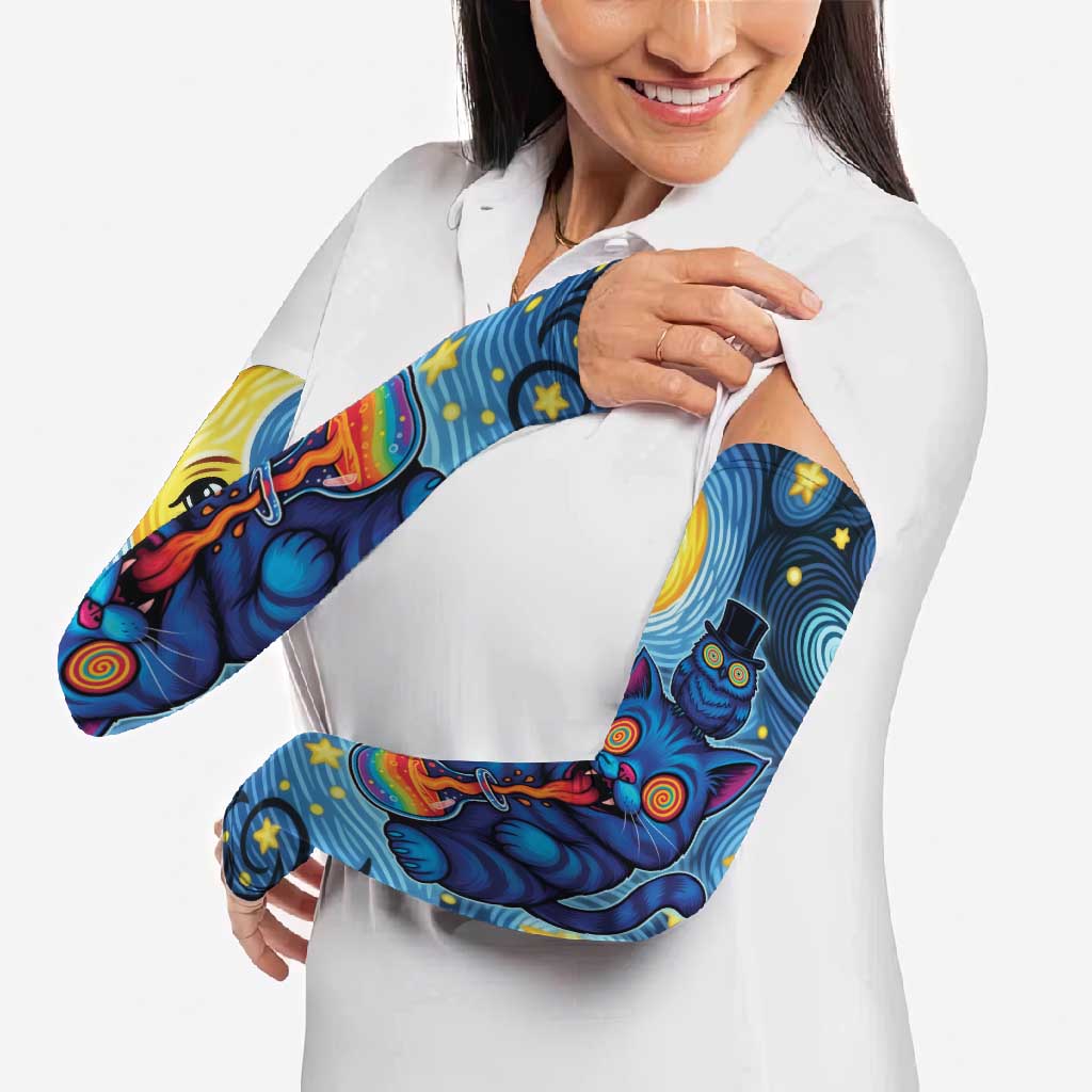 Trippy Cat and Owl Arm Sleeves Starry Psychedelic Vibes - Wonder Print Shop