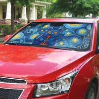 Trippy Cat and Owl Auto Sun Shade Starry Psychedelic Vibes - Wonder Print Shop