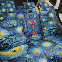 Trippy Cat and Owl Back Car Seat Cover Starry Psychedelic Vibes - Wonder Print Shop