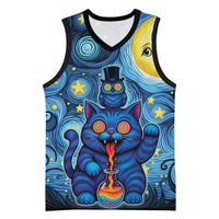 Trippy Cat and Owl Basketball Jersey Starry Psychedelic Vibes - Wonder Print Shop