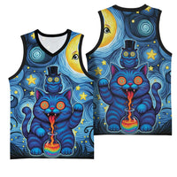 Trippy Cat and Owl Basketball Jersey Starry Psychedelic Vibes - Wonder Print Shop
