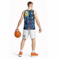 Trippy Cat and Owl Basketball Jersey Starry Psychedelic Vibes - Wonder Print Shop