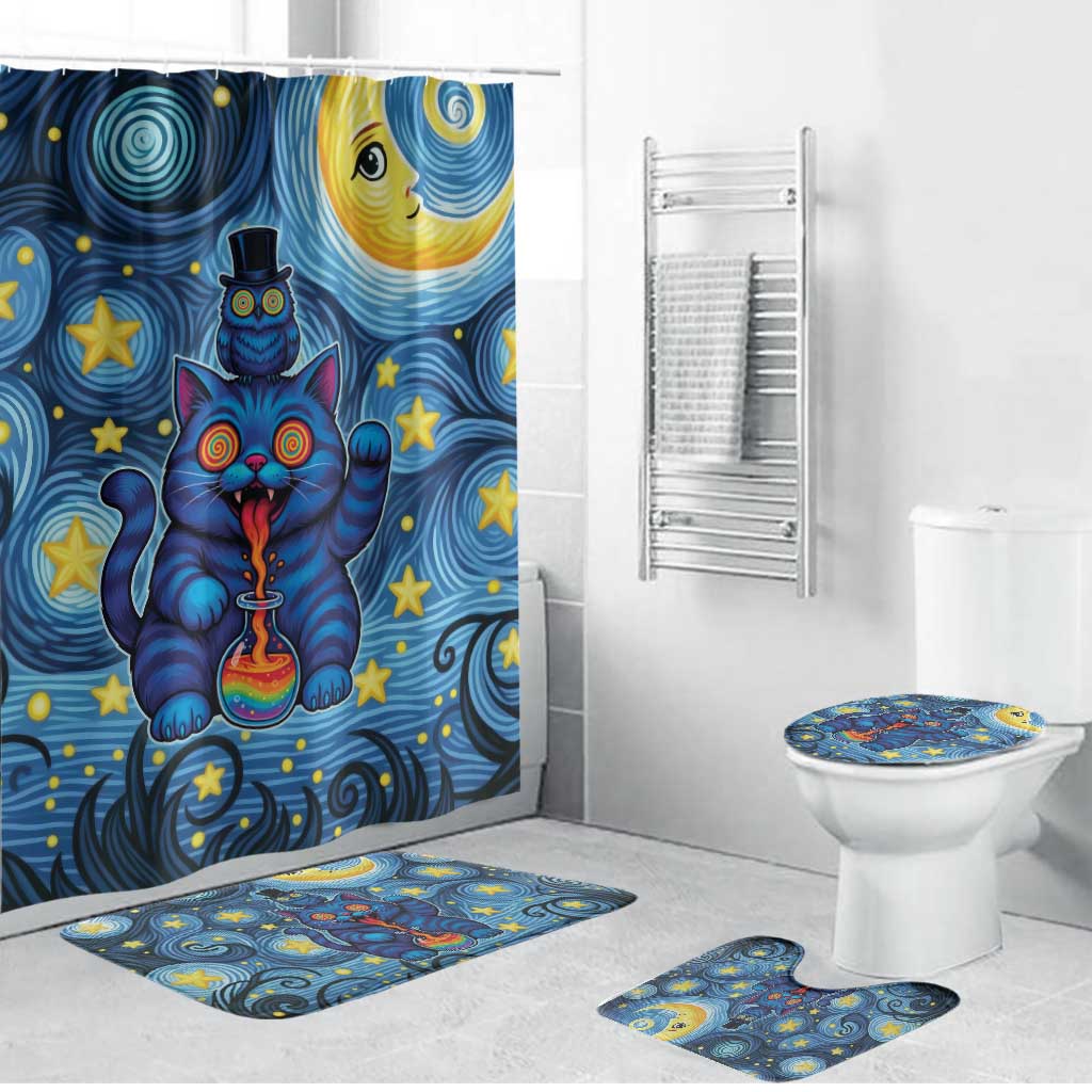 Trippy Cat and Owl Bathroom Set Starry Psychedelic Vibes - Wonder Print Shop