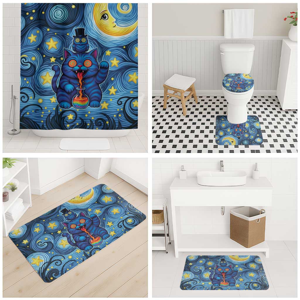 Trippy Cat and Owl Bathroom Set Starry Psychedelic Vibes - Wonder Print Shop