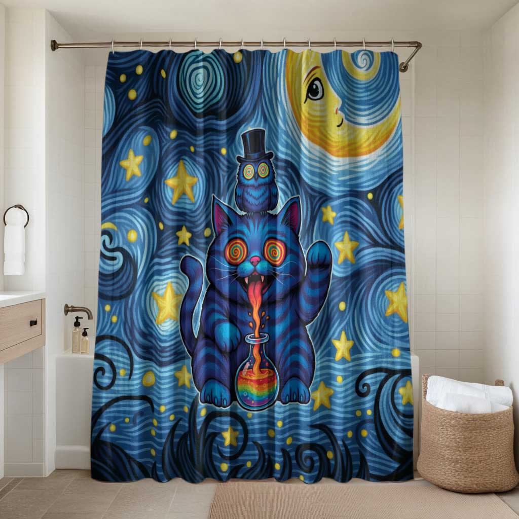 Trippy Cat and Owl Bathroom Set Starry Psychedelic Vibes - Wonder Print Shop