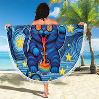 Trippy Cat and Owl Beach Blanket Starry Psychedelic Vibes - Wonder Print Shop