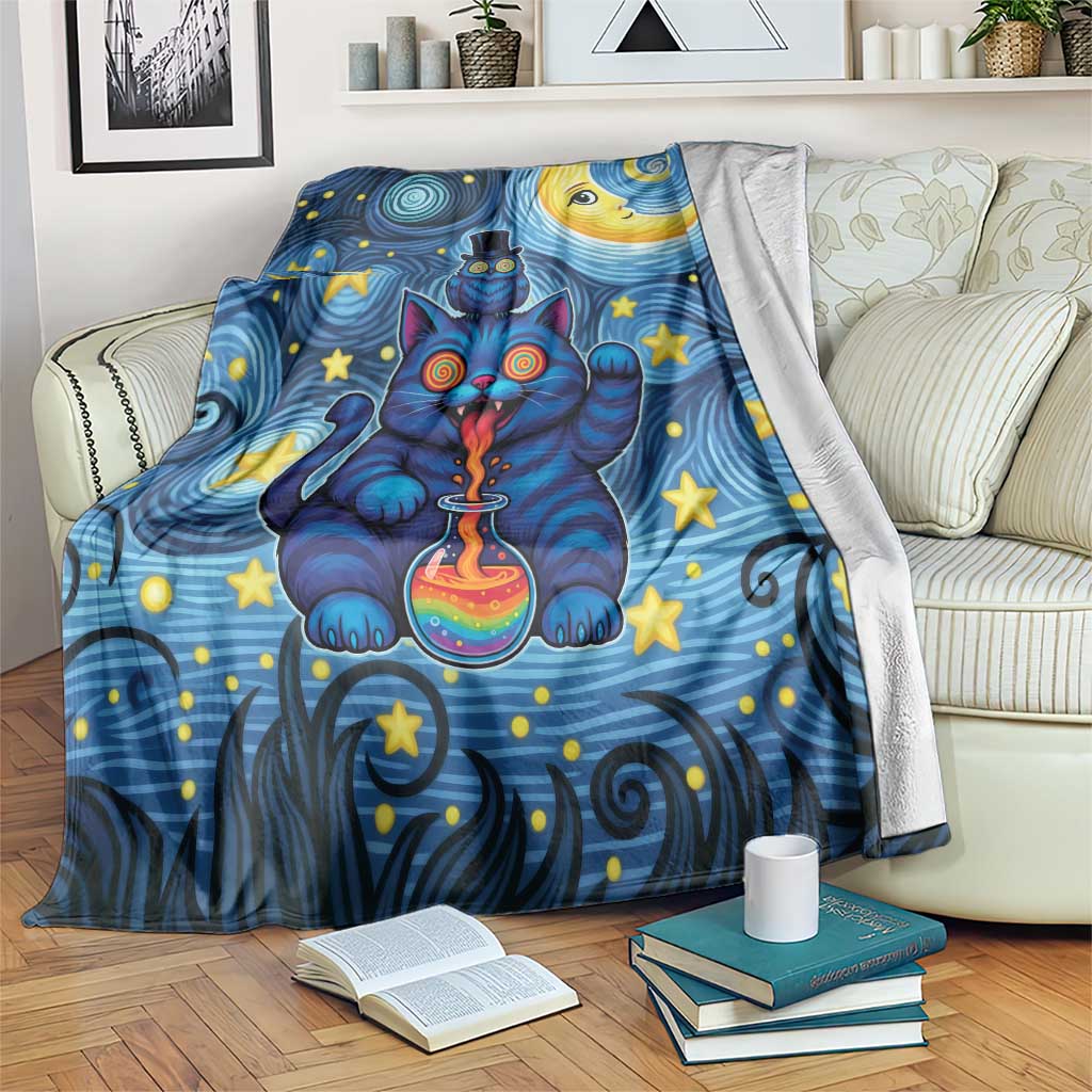Trippy Cat and Owl Blanket Starry Psychedelic Vibes - Wonder Print Shop