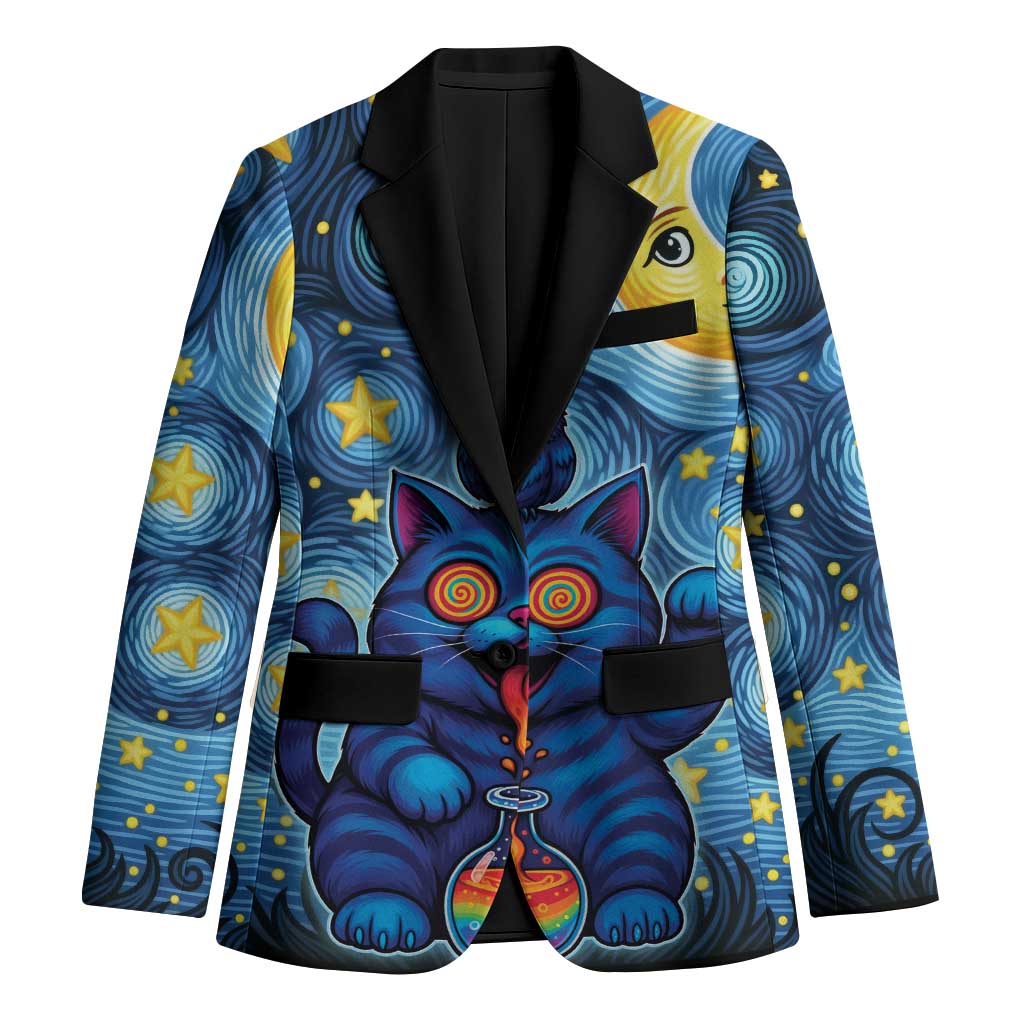 Trippy Cat and Owl Blazer Starry Psychedelic Vibes - Wonder Print Shop