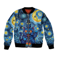 Trippy Cat and Owl Bomber Jacket Starry Psychedelic Vibes - Wonder Print Shop