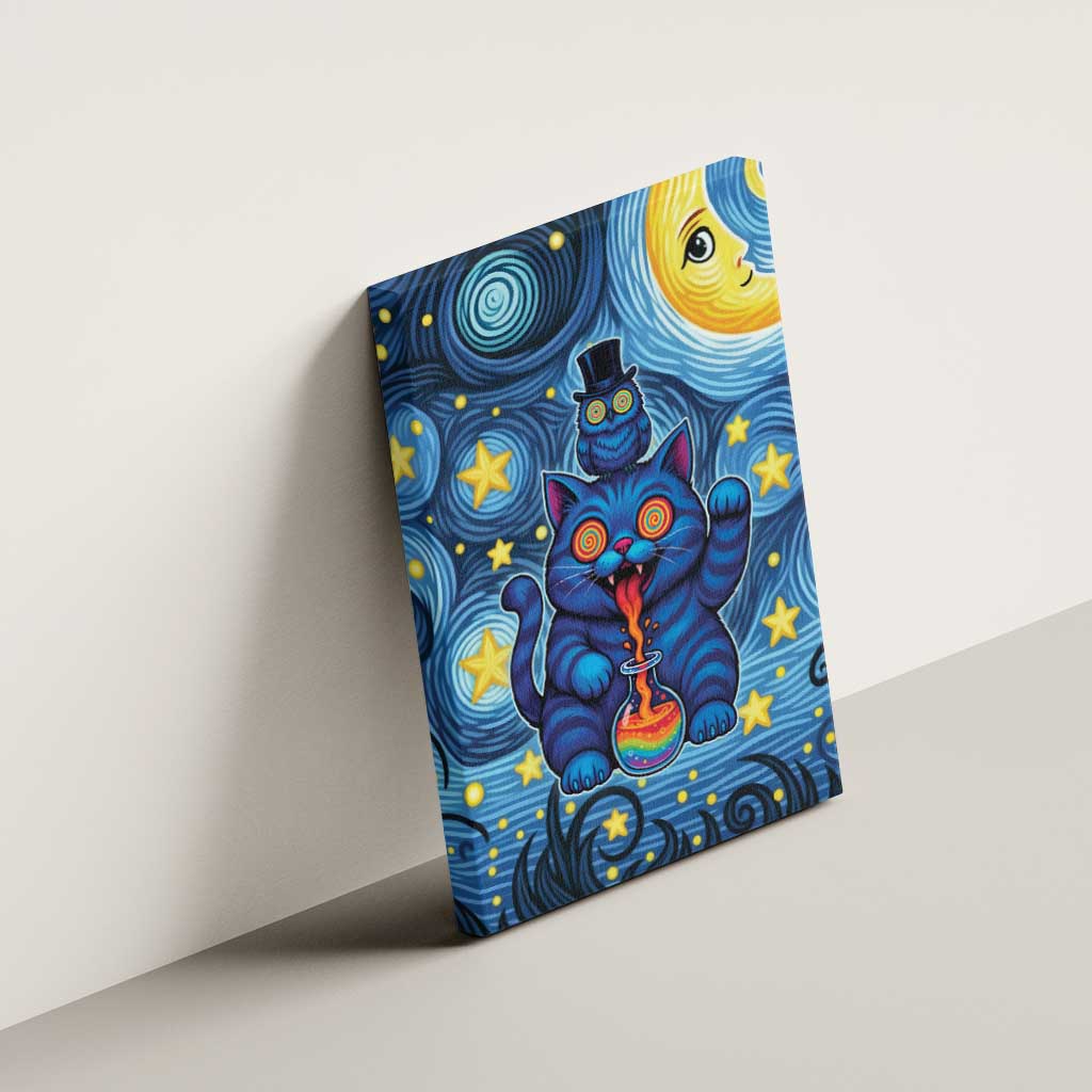 Trippy Cat and Owl Canvas Wall Art Starry Psychedelic Vibes - Wonder Print Shop