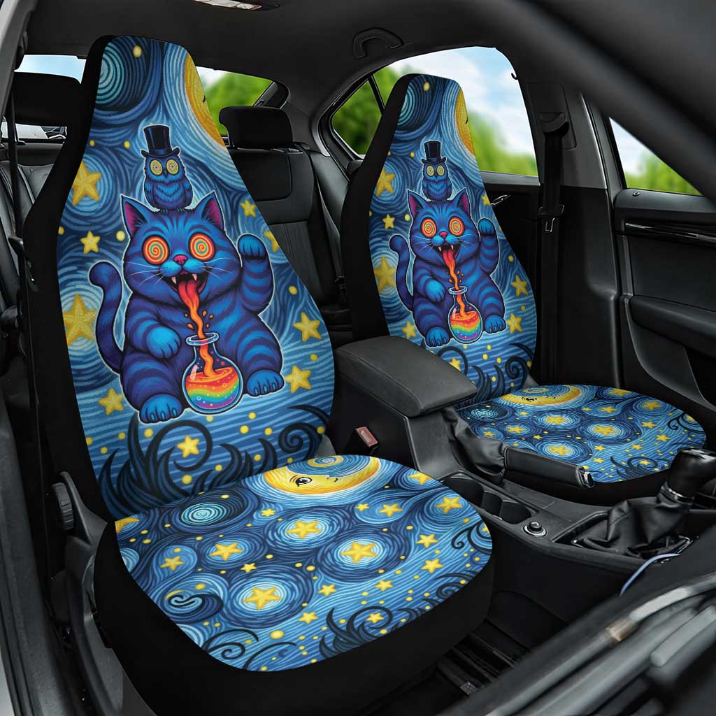 Trippy Cat and Owl Car Seat Cover Starry Psychedelic Vibes - Wonder Print Shop