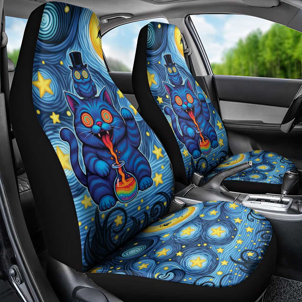 Trippy Cat and Owl Car Seat Cover Starry Psychedelic Vibes - Wonder Print Shop