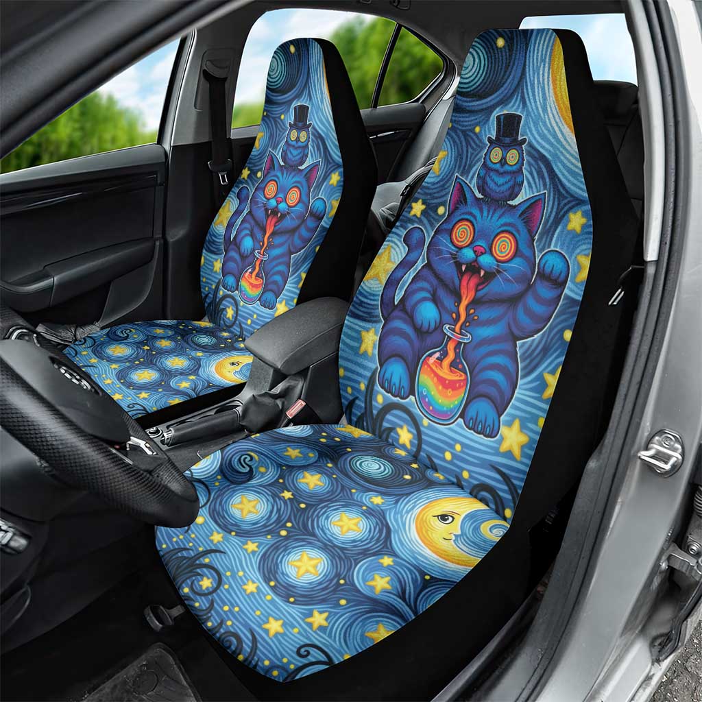 Trippy Cat and Owl Car Seat Cover Starry Psychedelic Vibes - Wonder Print Shop