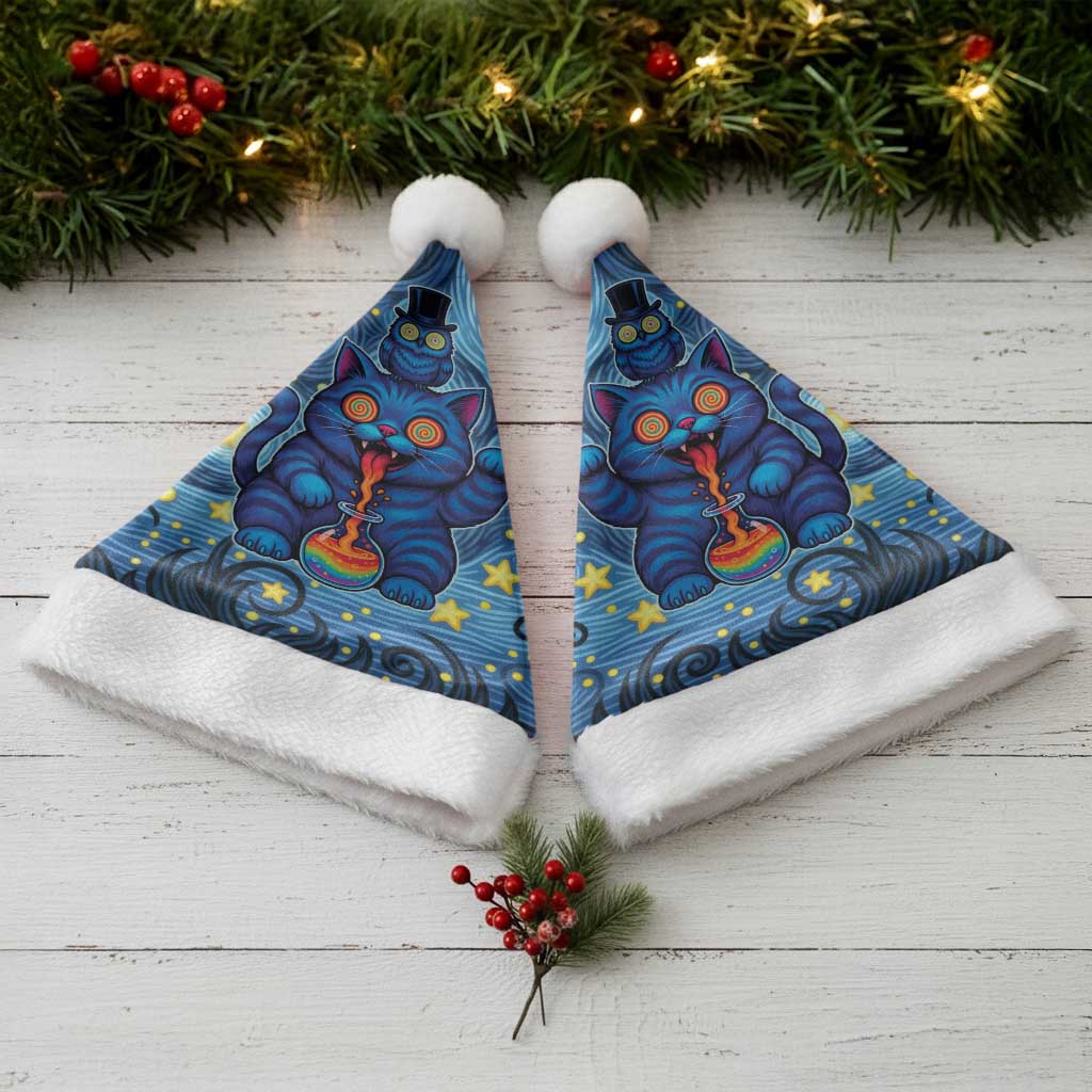 Trippy Cat and Owl Christmas Santa Hat Starry Psychedelic Vibes - Wonder Print Shop