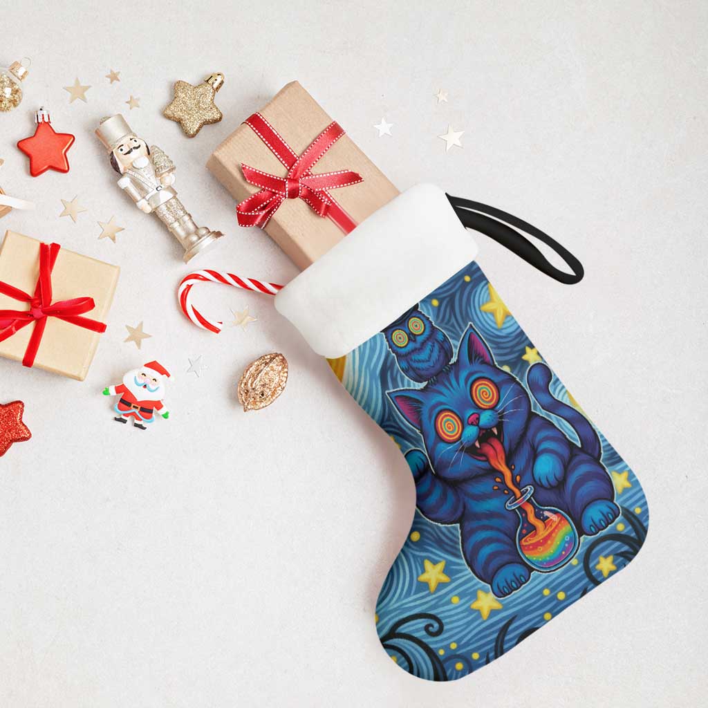 Trippy Cat and Owl Christmas Stocking Starry Psychedelic Vibes - Wonder Print Shop