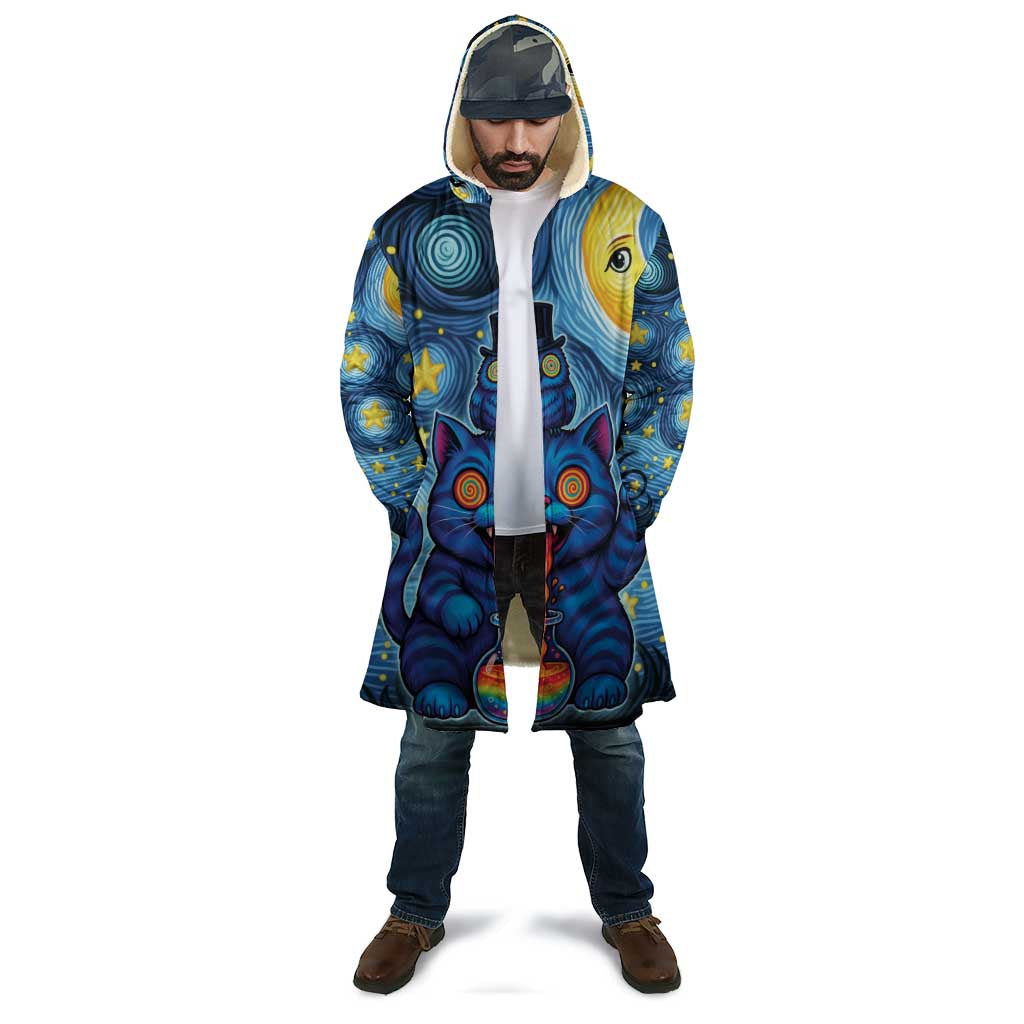 Trippy Cat and Owl Cloak Starry Psychedelic Vibes - Wonder Print Shop