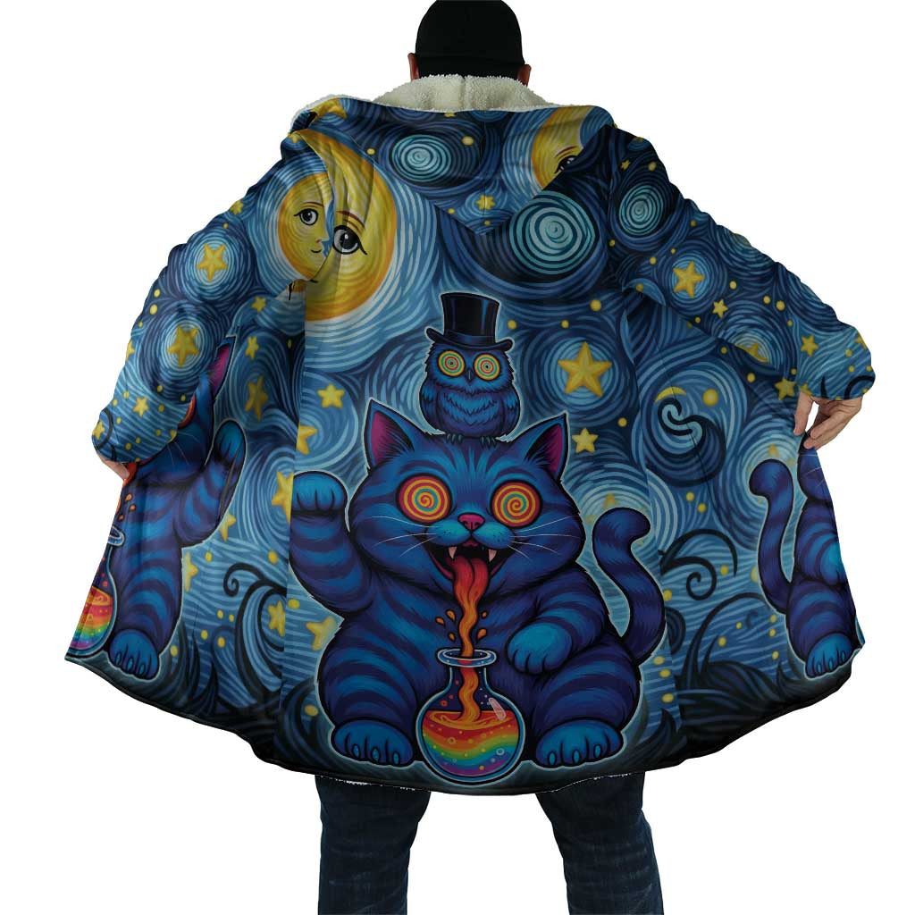 Trippy Cat and Owl Cloak Starry Psychedelic Vibes - Wonder Print Shop