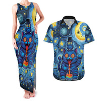 Trippy Cat and Owl Couples Matching Tank Maxi Dress and Hawaiian Shirt Starry Psychedelic Vibes - Wonder Print Shop