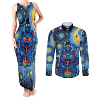 Trippy Cat and Owl Couples Matching Tank Maxi Dress and Long Sleeve Button Shirt Starry Psychedelic Vibes - Wonder Print Shop