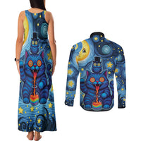 Trippy Cat and Owl Couples Matching Tank Maxi Dress and Long Sleeve Button Shirt Starry Psychedelic Vibes - Wonder Print Shop