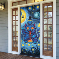 Trippy Cat and Owl Door Cover Starry Psychedelic Vibes - Wonder Print Shop
