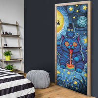 Trippy Cat and Owl Door Cover Starry Psychedelic Vibes - Wonder Print Shop