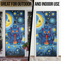 Trippy Cat and Owl Door Cover Starry Psychedelic Vibes - Wonder Print Shop