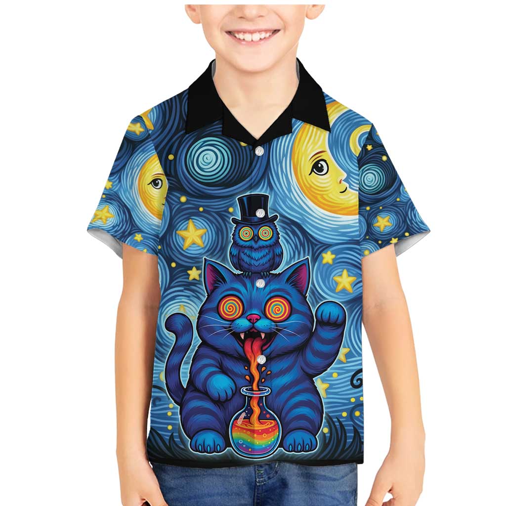 Trippy Cat and Owl Family Matching Mermaid Dress and Hawaiian Shirt Starry Psychedelic Vibes - Wonder Print Shop