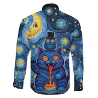 Trippy Cat and Owl Family Matching Off The Shoulder Long Sleeve Dress and Hawaiian Shirt Starry Psychedelic Vibes - Wonder Print Shop