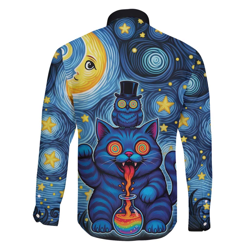 Trippy Cat and Owl Family Matching Off Shoulder Maxi Dress and Hawaiian Shirt Starry Psychedelic Vibes - Wonder Print Shop