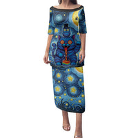 Trippy Cat and Owl Family Matching Puletasi and Hawaiian Shirt Starry Psychedelic Vibes - Wonder Print Shop