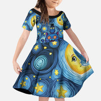 Trippy Cat and Owl Family Matching Short Sleeve Bodycon Dress and Hawaiian Shirt Starry Psychedelic Vibes - Wonder Print Shop